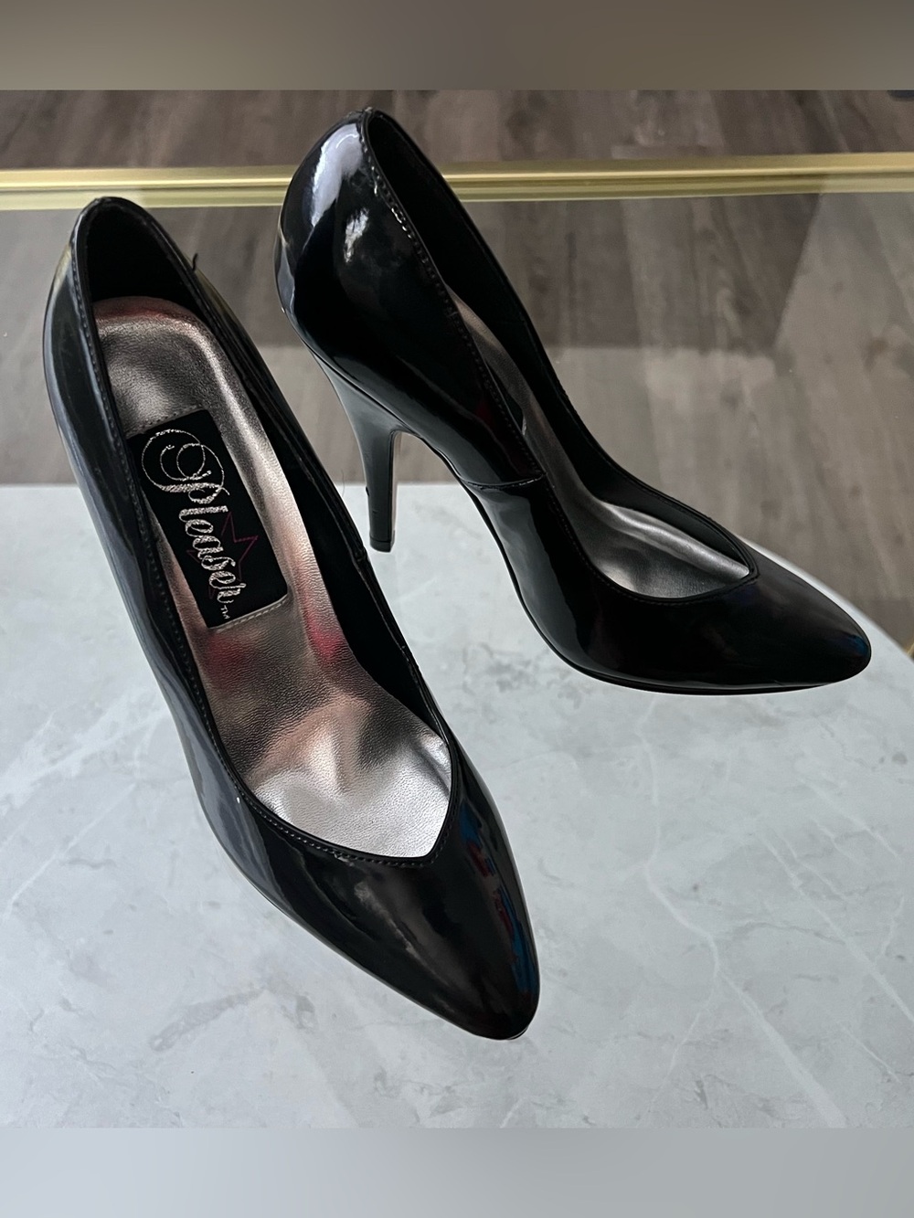 Pleaser Black Patent Pointed-Toe Stiletto Pumps